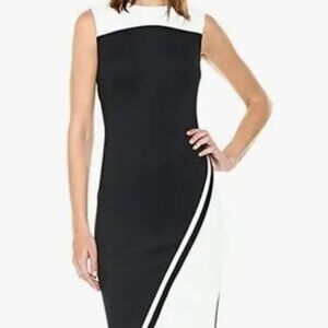 Tommy Hilfiger Women's Black White Asymmetrical Hem Sheath Dress